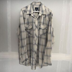 Vintage 90s Y2K Roper Pearl Snap Taupe Blue Striped Long Sleeve 2XL Shirt City